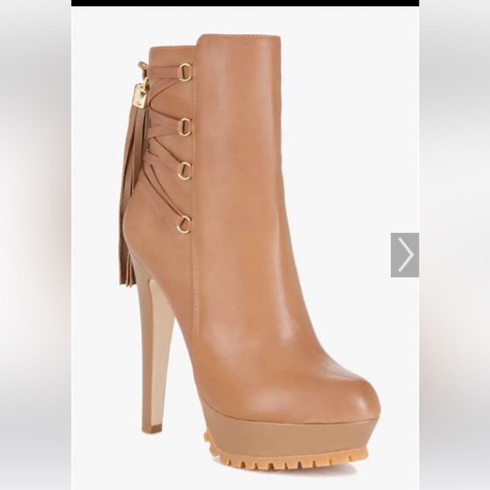 bebe Dani Lace Up Tassel Leather boots